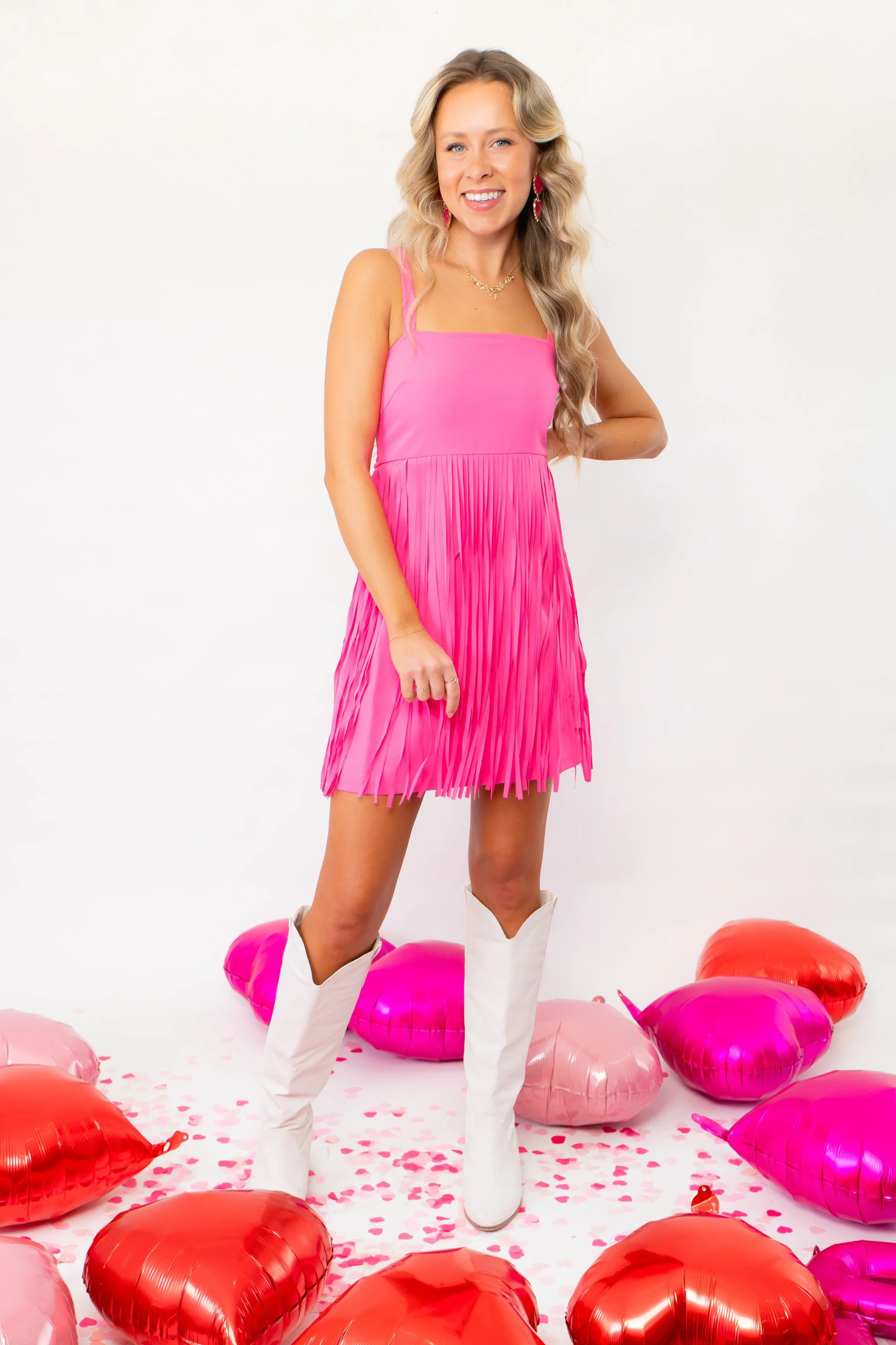 Always Having Fun Rima Pink Fringe Dress