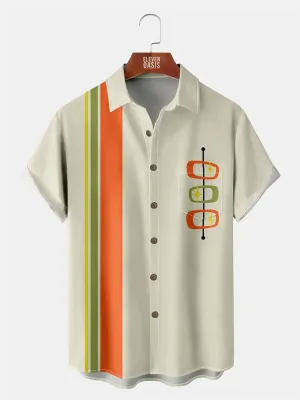 Casual Art Collection Geometric Stripes Color Block Bowling Shirt