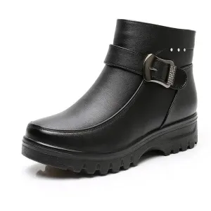 Dames Leren Winterlaarzen – Warme, Trendy & Comfortabele Platte Boots voor Elke Dag