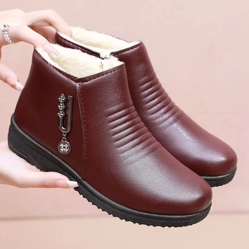 Dames Leren Winterlaarzen – Warme, Trendy & Comfortabele Platte Boots voor Elke Dag