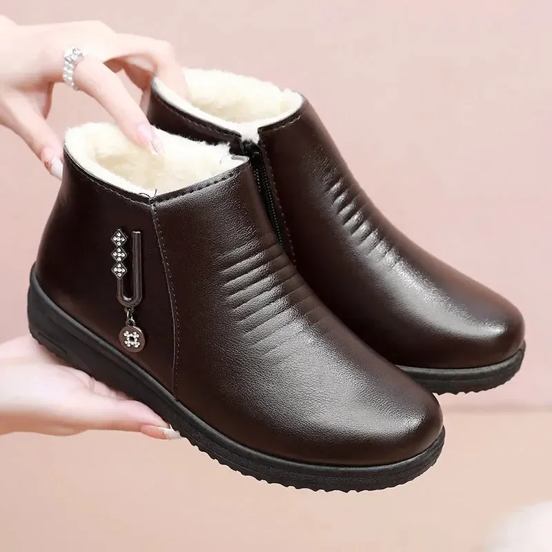 Dames Leren Winterlaarzen – Warme, Trendy & Comfortabele Platte Boots voor Elke Dag
