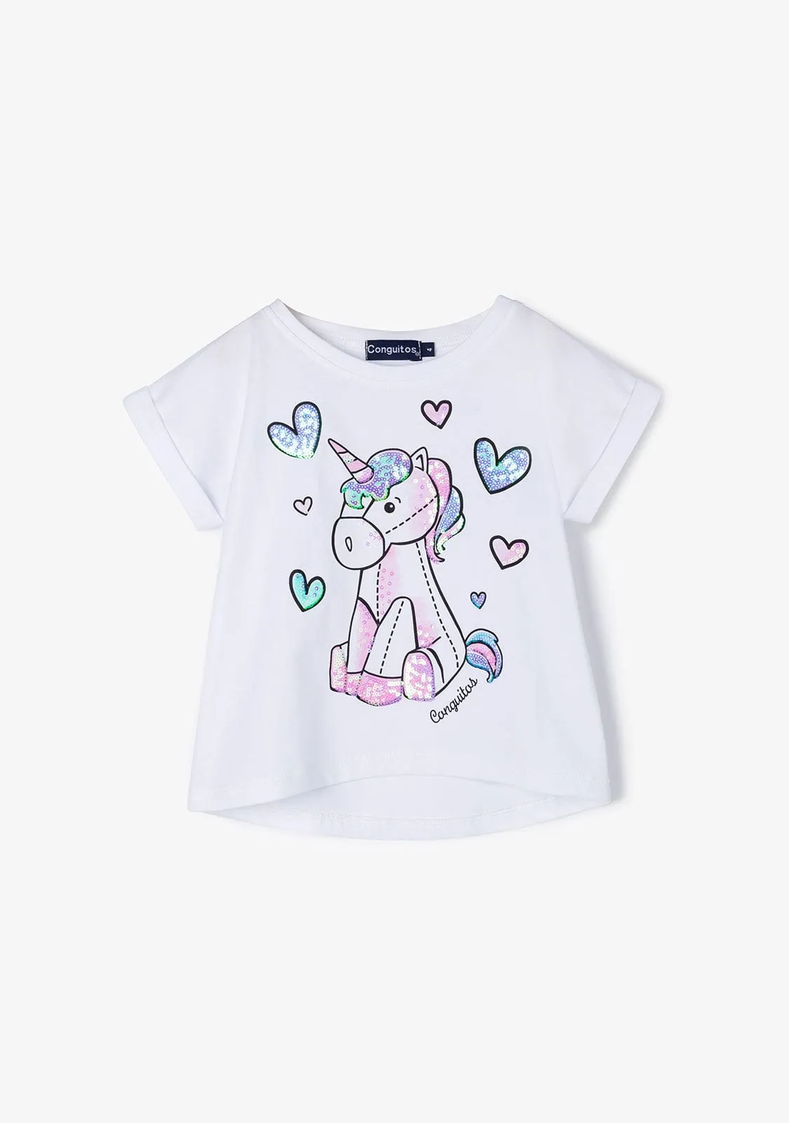 Girl's White Unicorn Sequins T-shirt