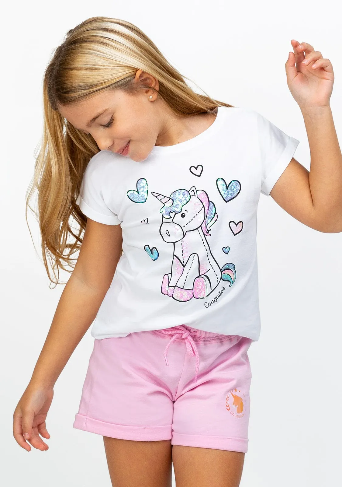 Girl's White Unicorn Sequins T-shirt