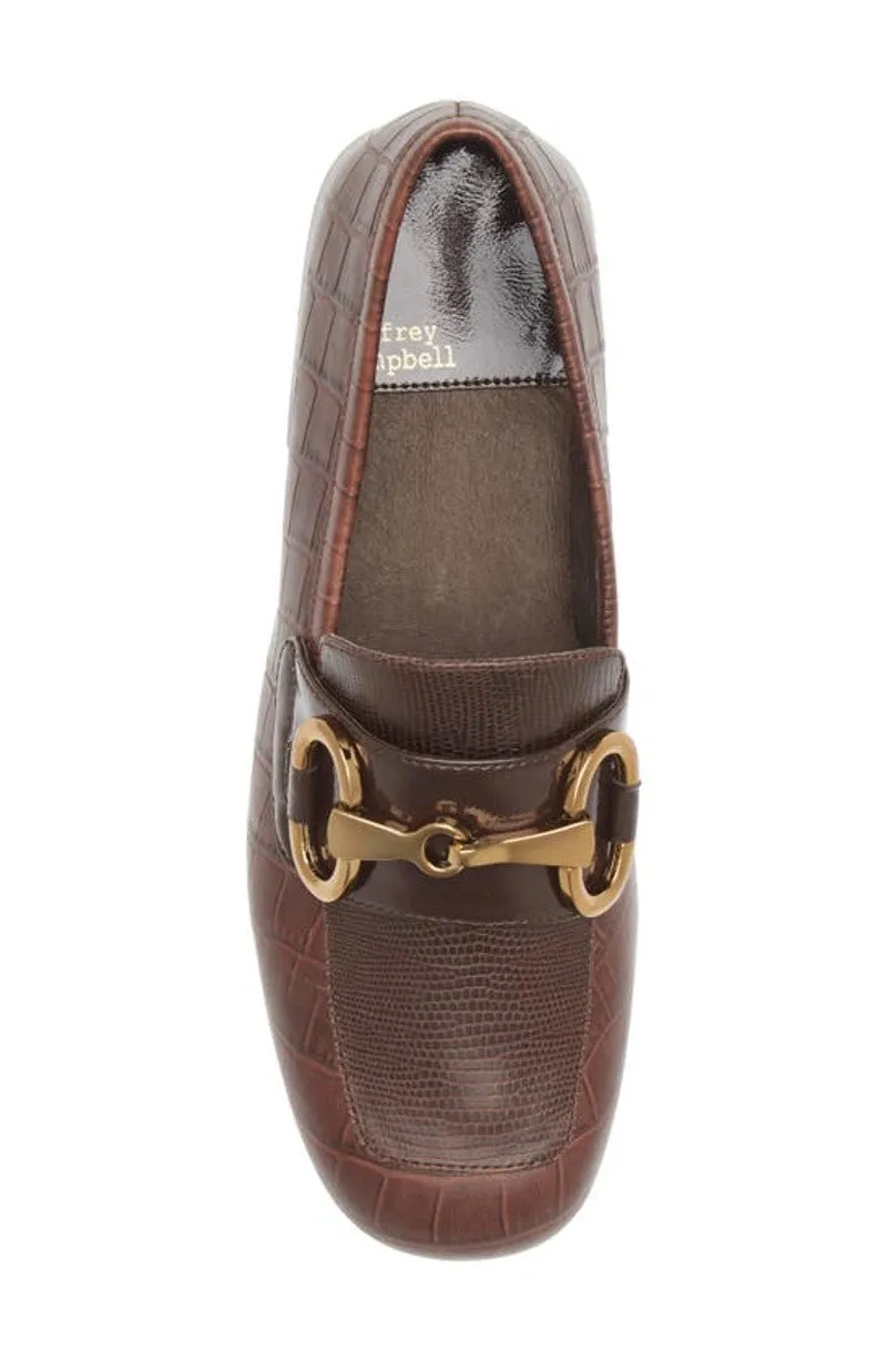 Jeffrey Campbell Student-2 Brown Croco Metal Bit Platform Block Heel Loafers