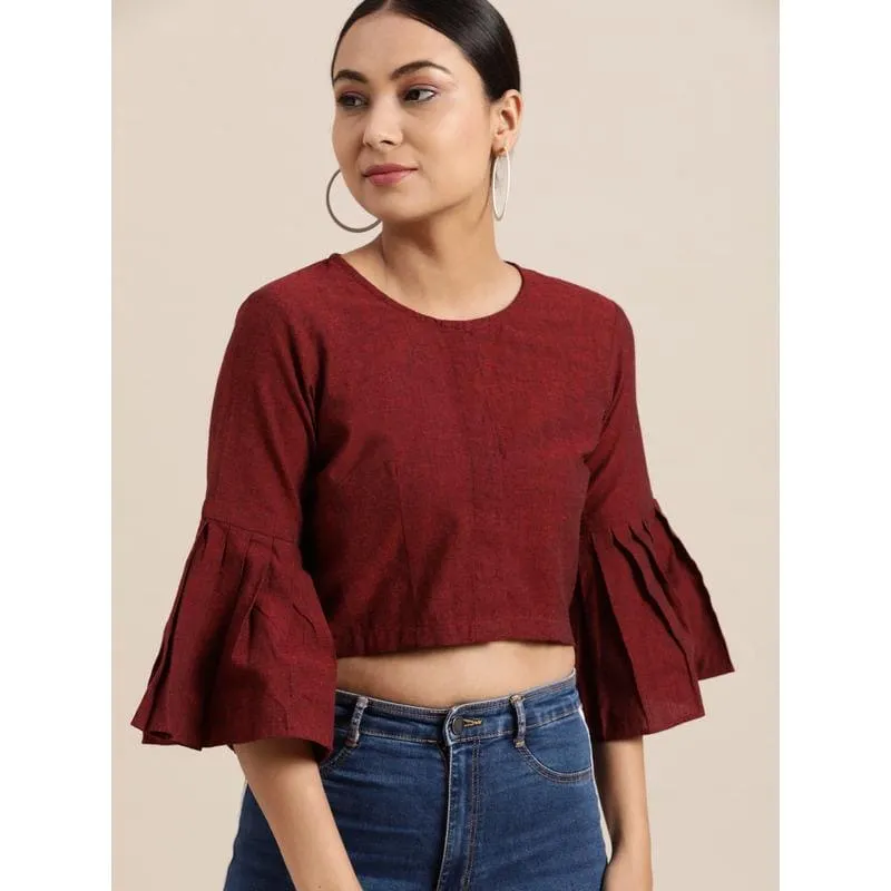 Maroon amirtoe Work Crop Top/Blouse