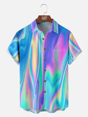 Men's Casual Blue Iridescent Short Sleeve Shirt