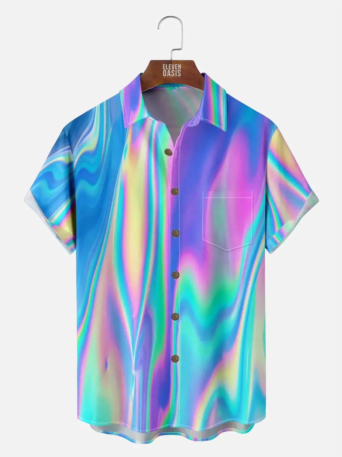 Men's Casual Blue Iridescent Short Sleeve Shirt