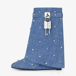 New Round-Toe Chunky Heel Pearl Fashion Boots