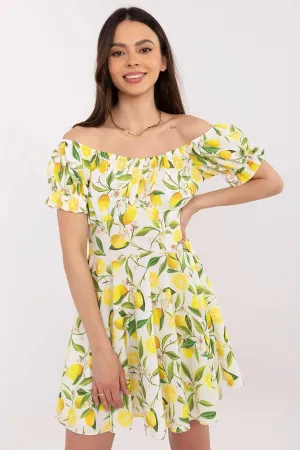 Off-Shoulder Lemon Print Mini Dress