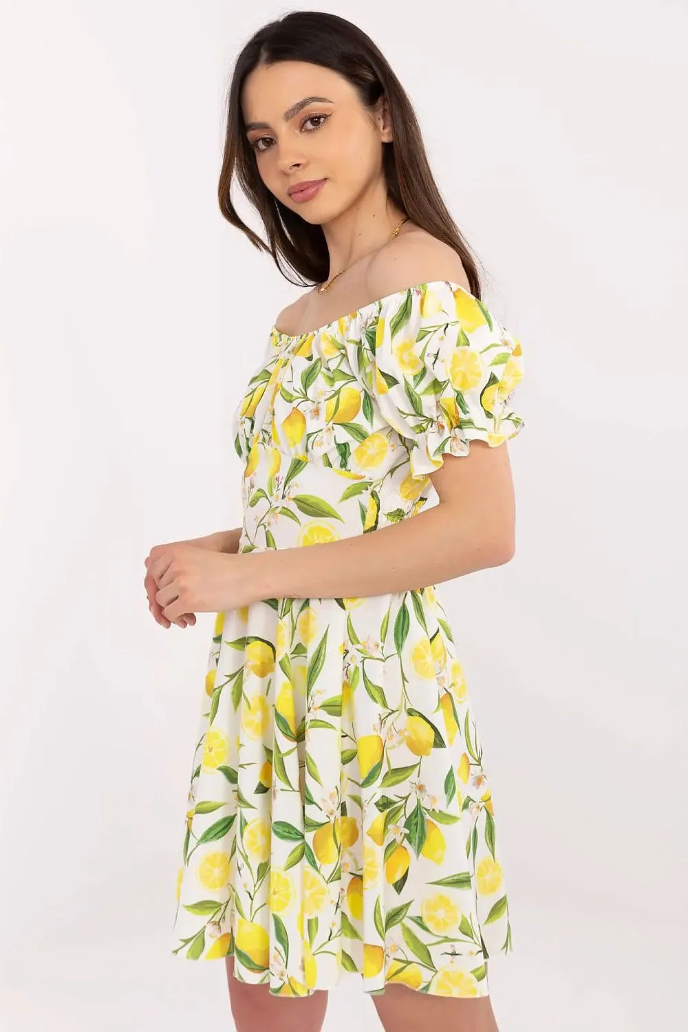Off-Shoulder Lemon Print Mini Dress