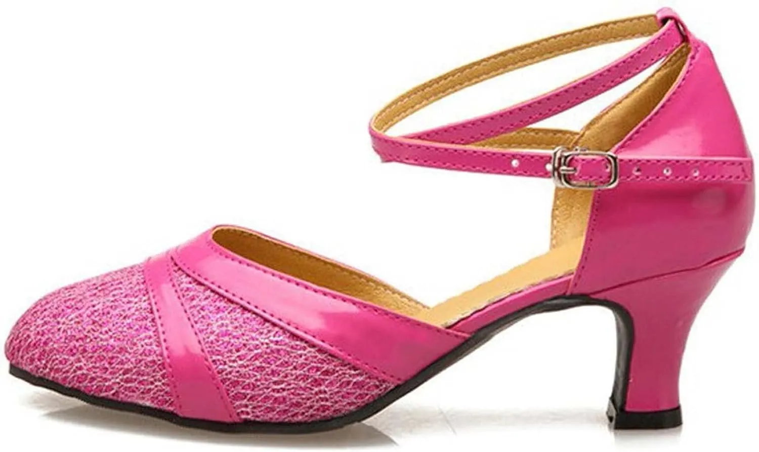 oiangi Women's Satin Latin Dance Shoes 2023 Fashion Close Toe Ankle Straps Buckle Sandals Professional Ballroom Salsa Practice Performance Dancing Shoes