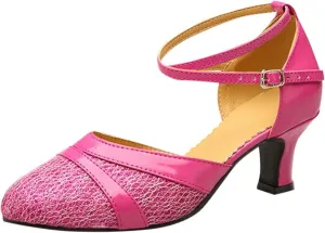 oiangi Women's Satin Latin Dance Shoes 2023 Fashion Close Toe Ankle Straps Buckle Sandals Professional Ballroom Salsa Practice Performance Dancing Shoes