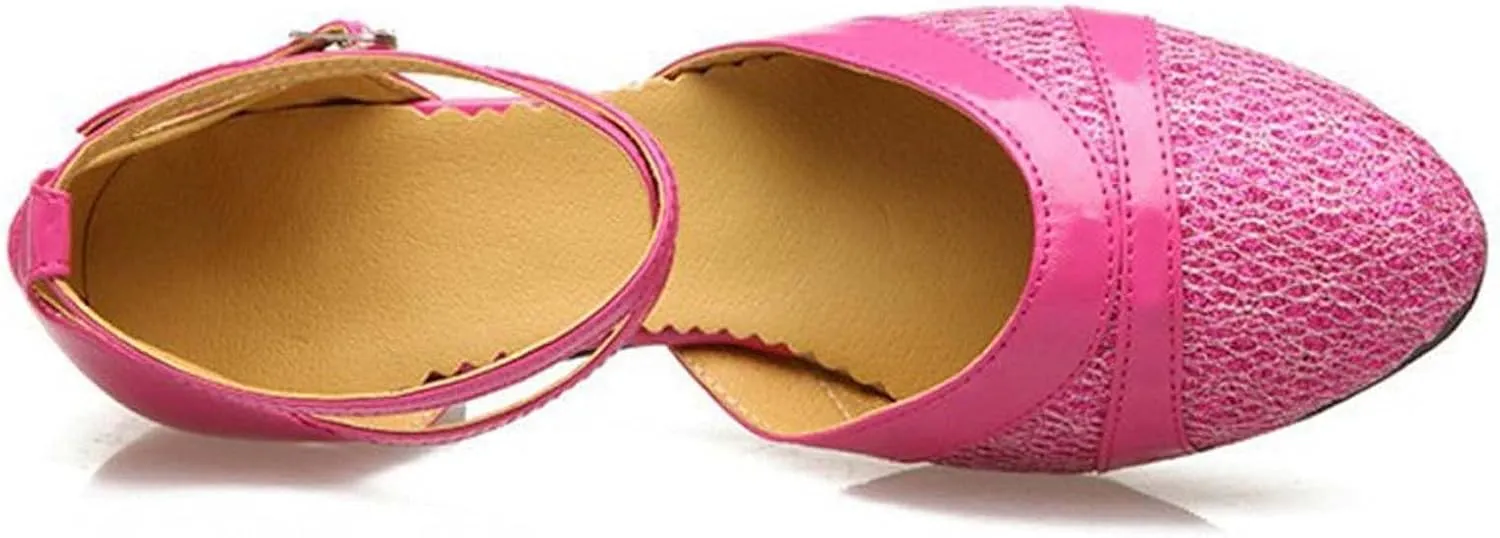 oiangi Women's Satin Latin Dance Shoes 2023 Fashion Close Toe Ankle Straps Buckle Sandals Professional Ballroom Salsa Practice Performance Dancing Shoes