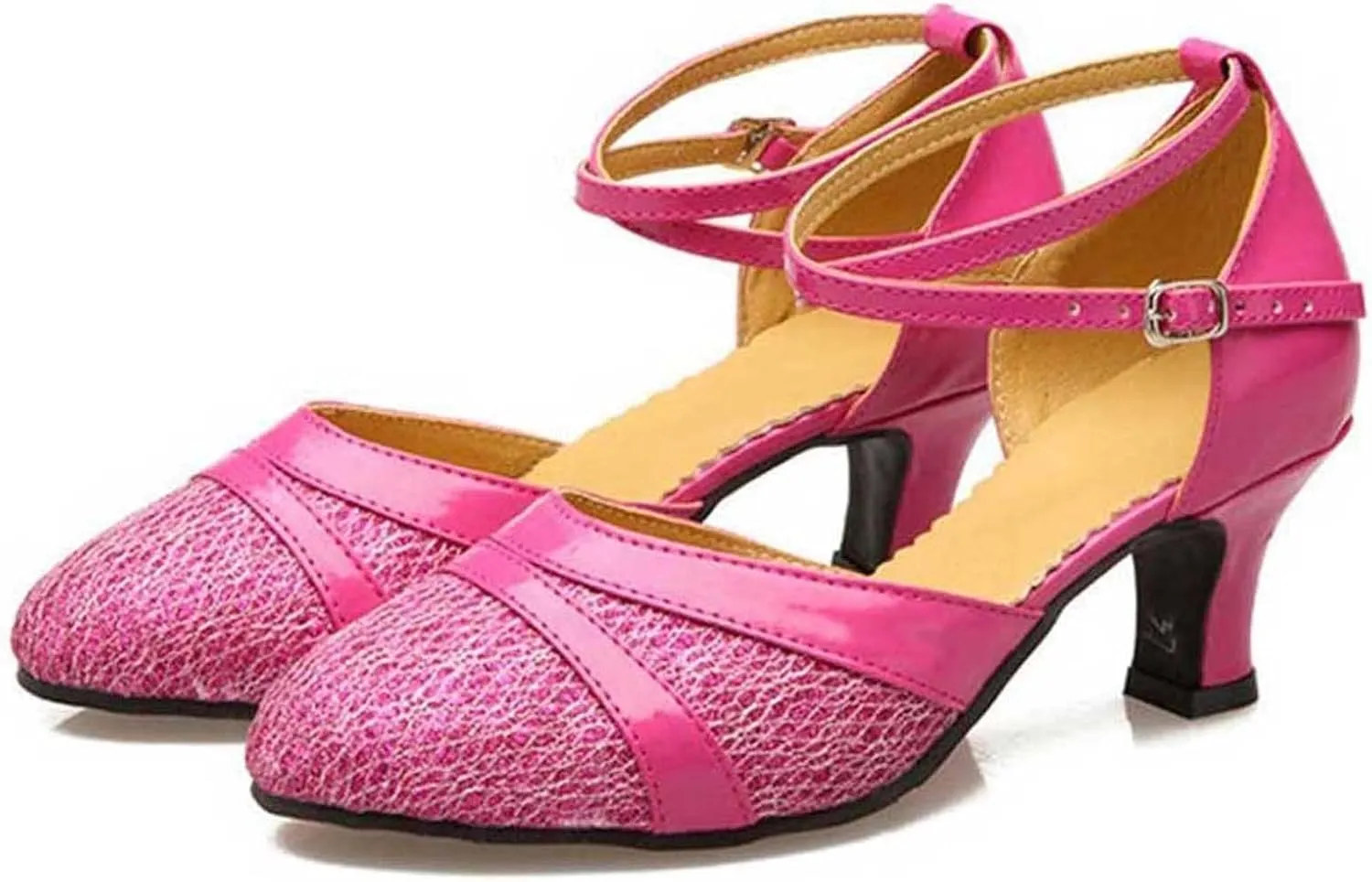 oiangi Women's Satin Latin Dance Shoes 2023 Fashion Close Toe Ankle Straps Buckle Sandals Professional Ballroom Salsa Practice Performance Dancing Shoes