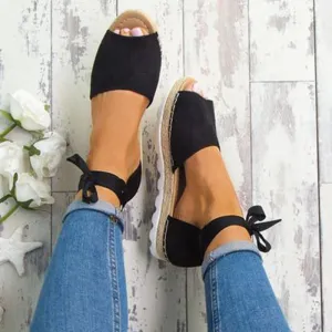 Plus Size Espadrilles Sandals Peep Toe Lace Up Summer Platform Sandals