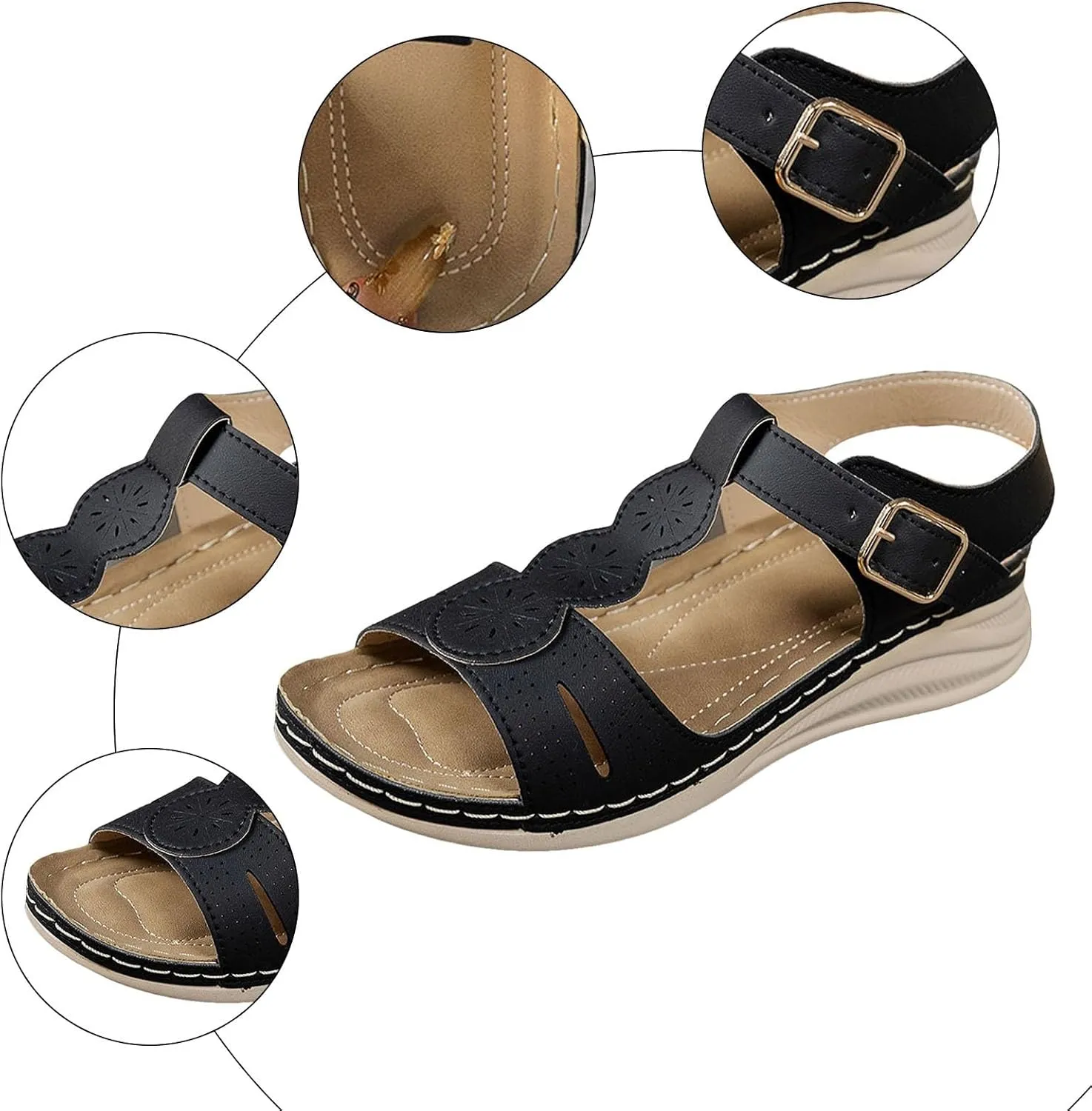 Sandals for Women Orthopedic Shoes,2025 Summer Casual Fashionable T-strap Open Toe Hollow Out Asjustable Ankle Strap Sandals Comfortable Walking Sports Platform Dressy Wedge Footwear