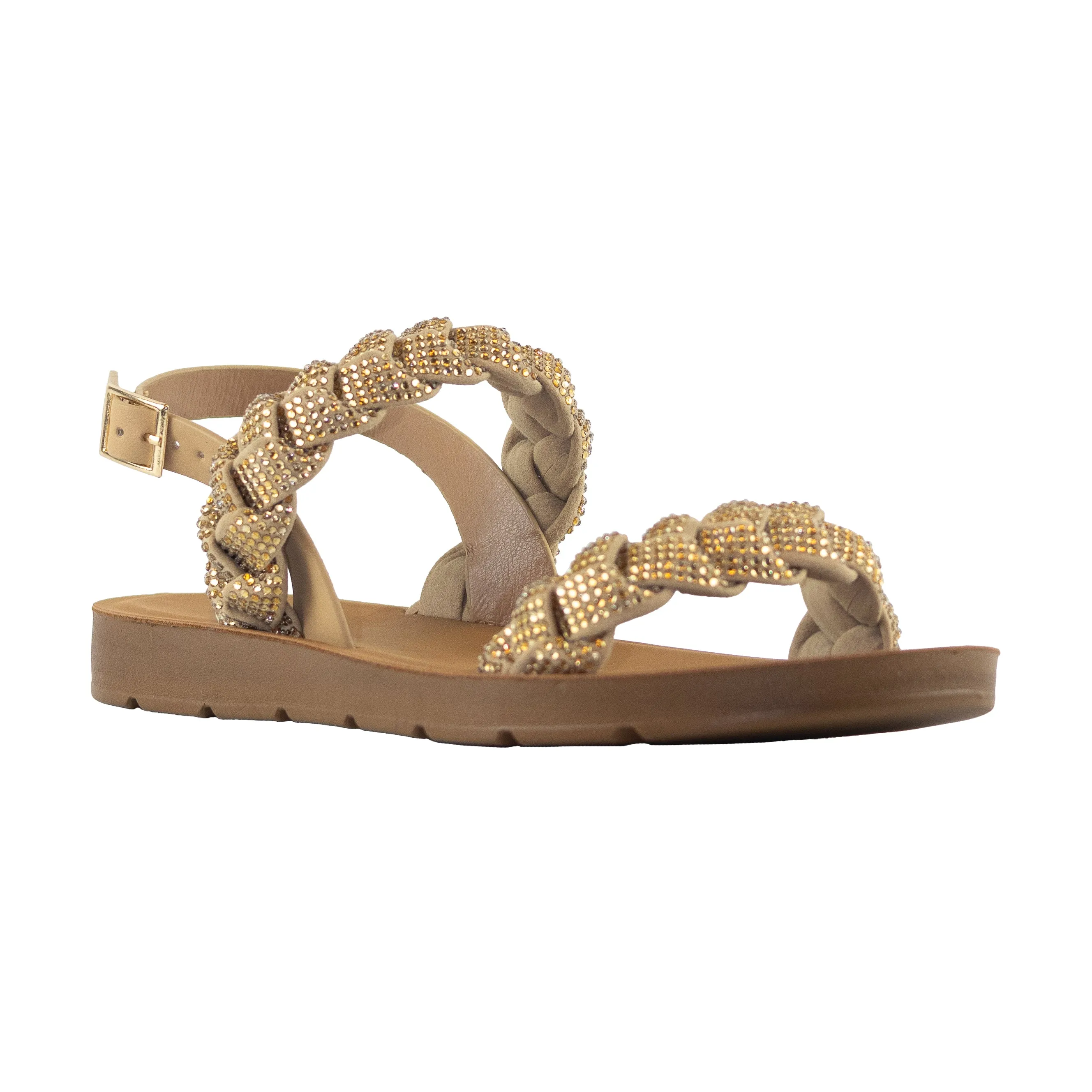 Stellar - Wide Fit Embellished Braided Straps Platform Sandals, Comfort Sole, Trendy Summer Footwear, Supportive Design, Perfect for All-Day Wear