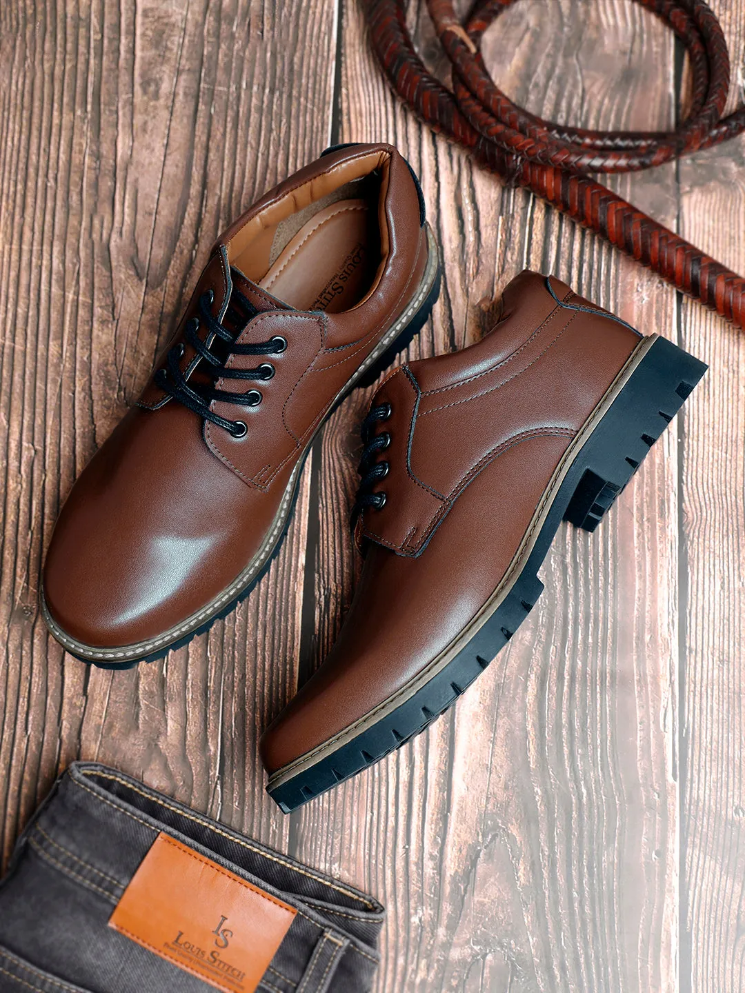Tan Derby Lace Up Boots