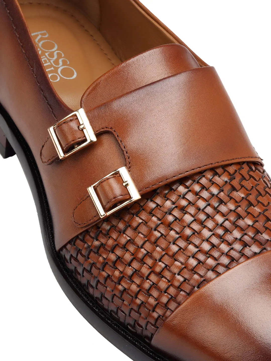 Tan Textured Leather Monk Straps