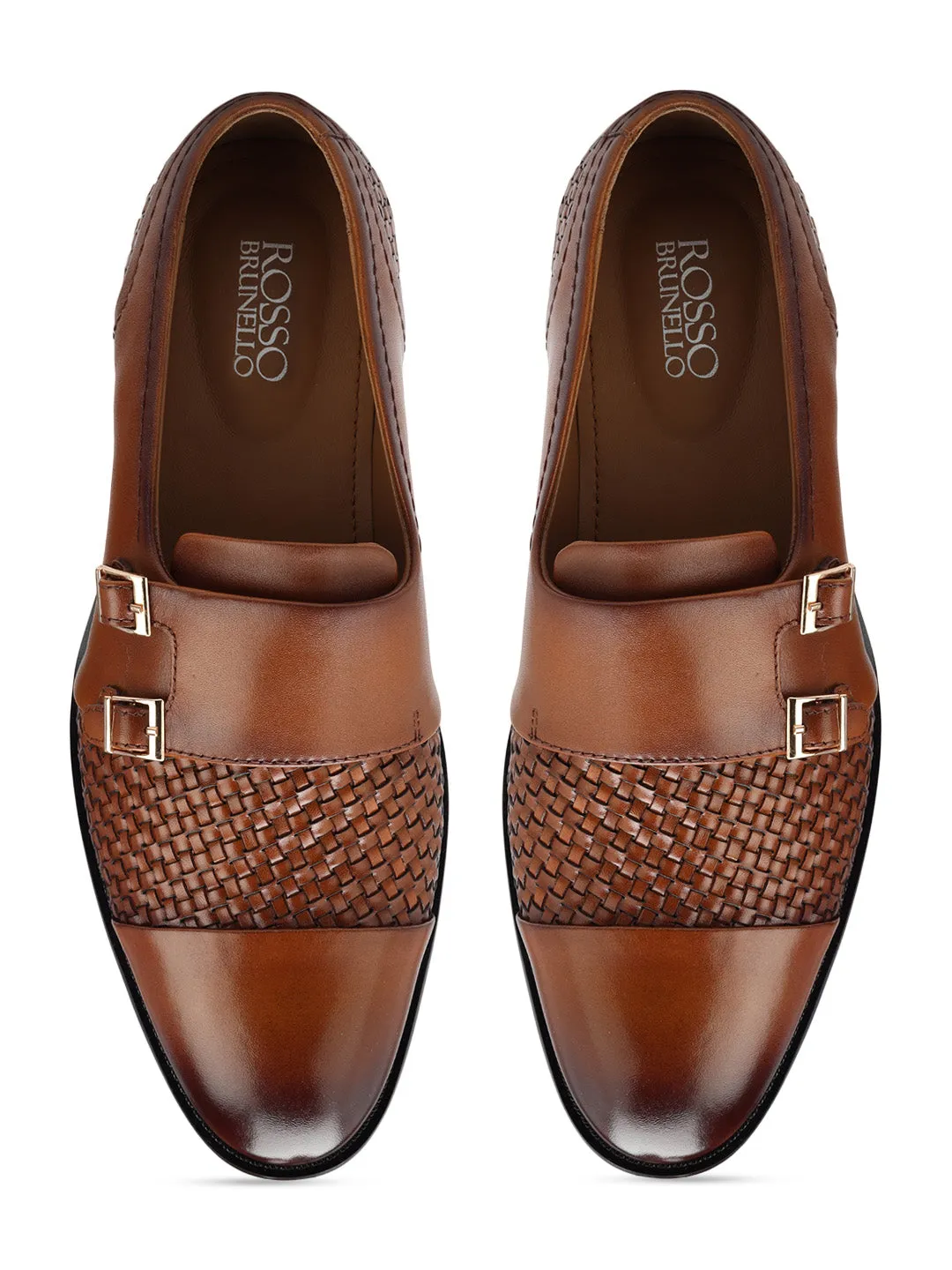 Tan Textured Leather Monk Straps