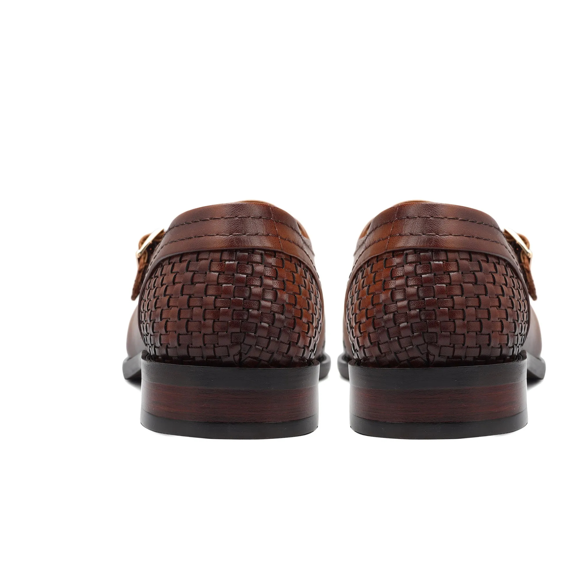 Tan Textured Leather Monk Straps