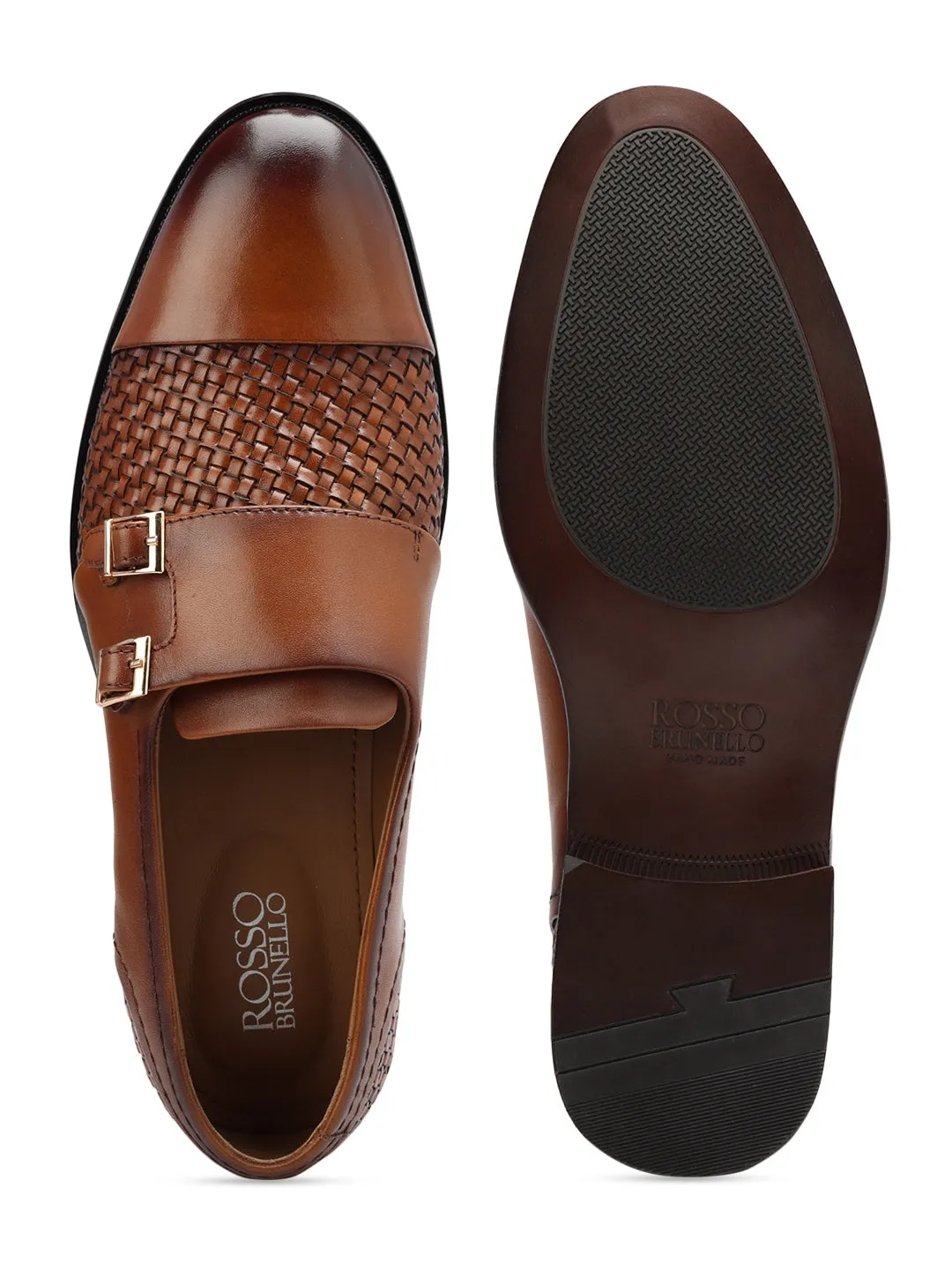 Tan Textured Leather Monk Straps