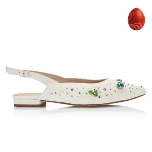 The Moment Flat Slingback - Ivory Suede/Multicolour Crystals