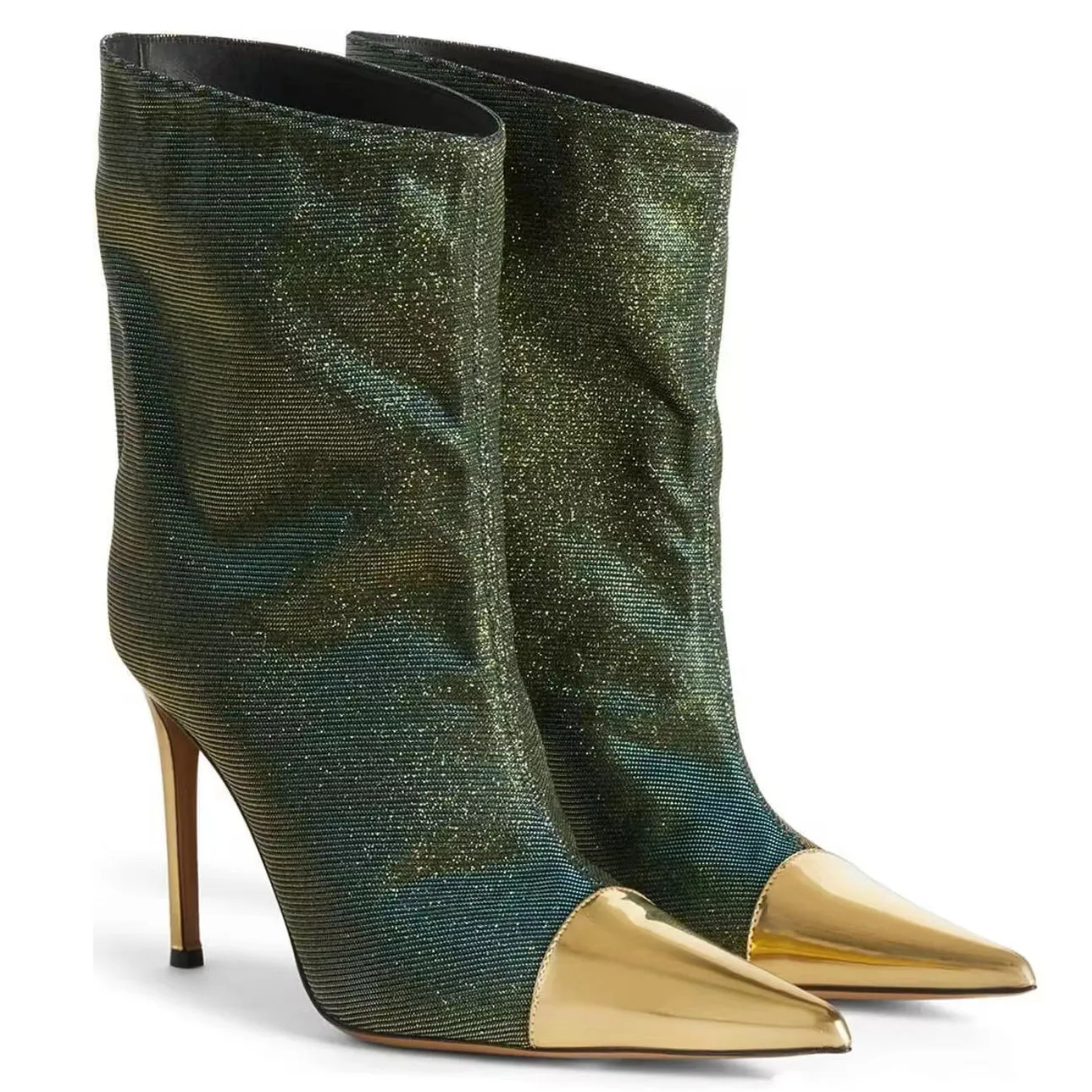 Velvet Patchwork Pointed Toe Stiletto Boots