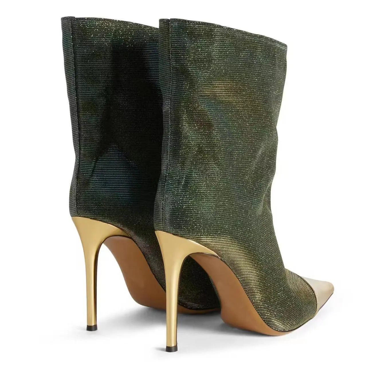 Velvet Patchwork Pointed Toe Stiletto Boots
