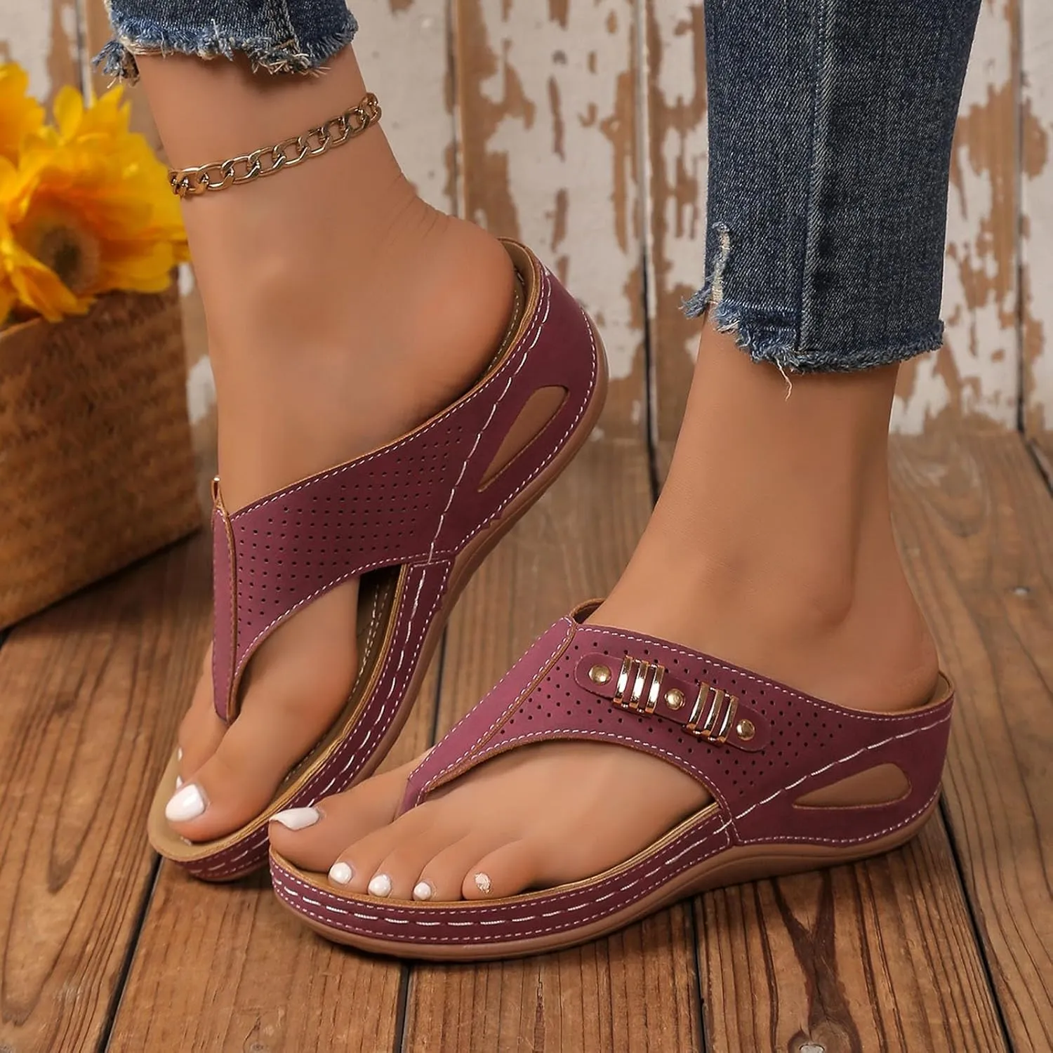 Women's Platform Wedge Flip Flops 2025 Summer Casual Fashionable Hollow Out Walking Wide Width Slides Comfortable Backless Mules Adjustable Slide Walking Shoes with Arch Support