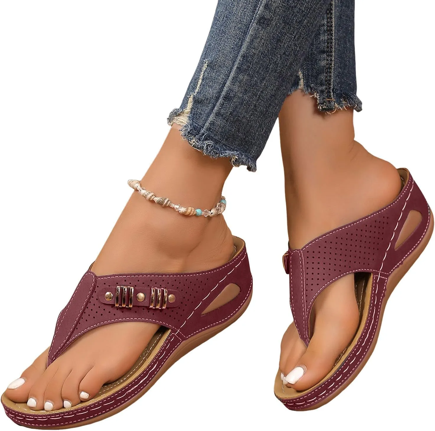 Women's Platform Wedge Flip Flops 2025 Summer Casual Fashionable Hollow Out Walking Wide Width Slides Comfortable Backless Mules Adjustable Slide Walking Shoes with Arch Support
