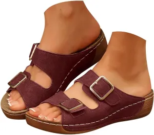 Women's Suede Orthopedic Platform Wedge Sandals 2025 Summer Dressy Open Toe Two Strap Wide Width Slingback Slip On Sandals Fashionable Walking Dress Shoes Arch Support