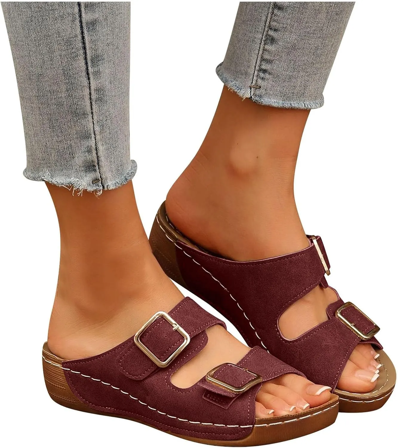 Women's Suede Orthopedic Platform Wedge Sandals 2025 Summer Dressy Open Toe Two Strap Wide Width Slingback Slip On Sandals Fashionable Walking Dress Shoes Arch Support
